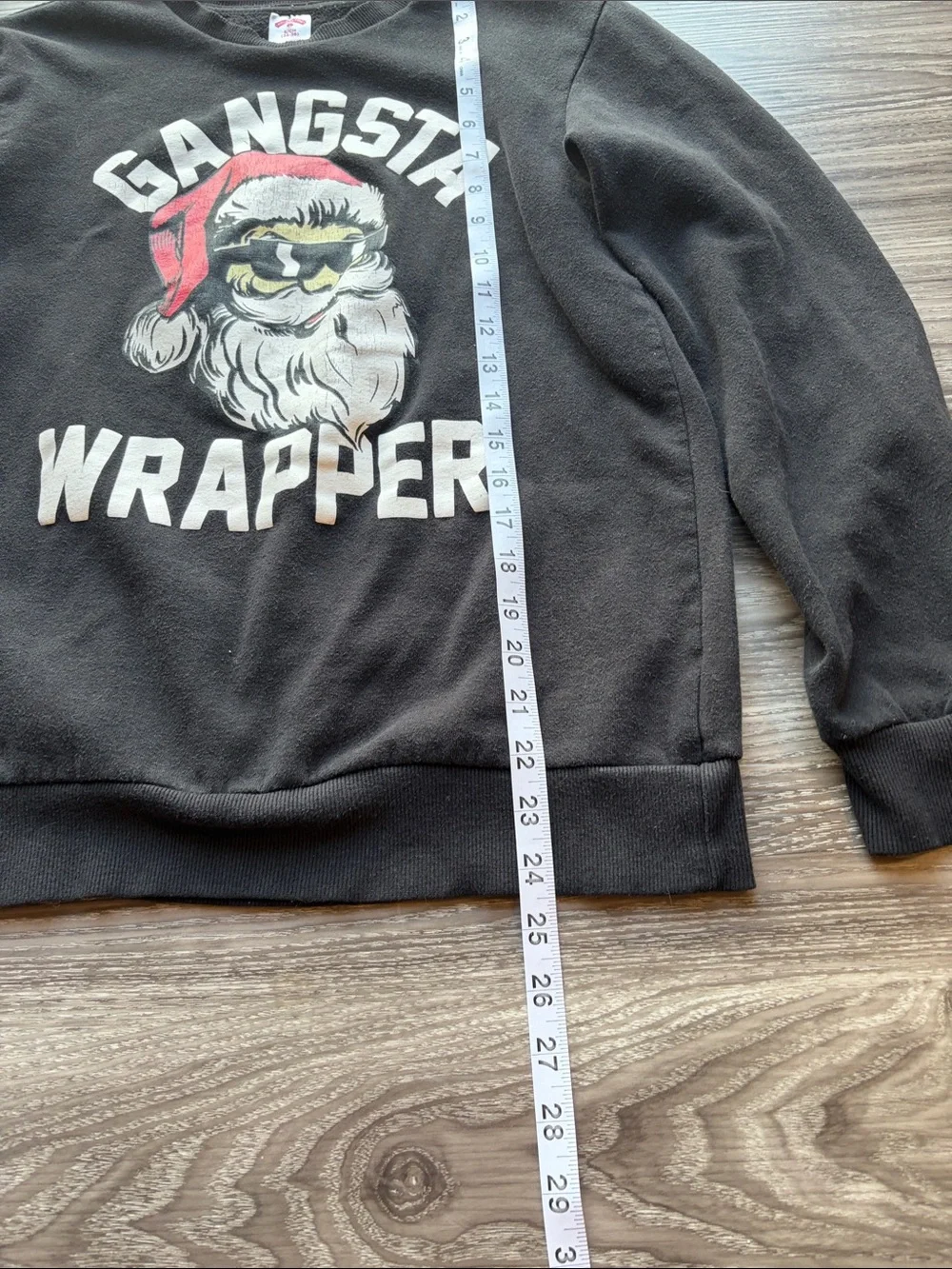 Holiday Time Black Crewneck 'Gangsta Wrapper' Santa Pullover